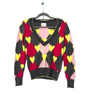 Iceberg Sweater Womens S Heart Argyle Deep V Neck Multicolor Pullover Italy